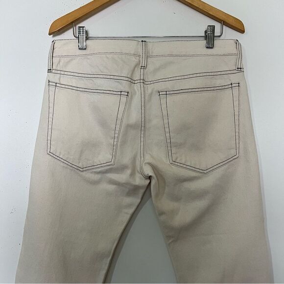 Helmut Lang Jeans Beige Contrast Stitch Straight Leg Button Fly Women 30 Men 33 - Picture 6 of 8